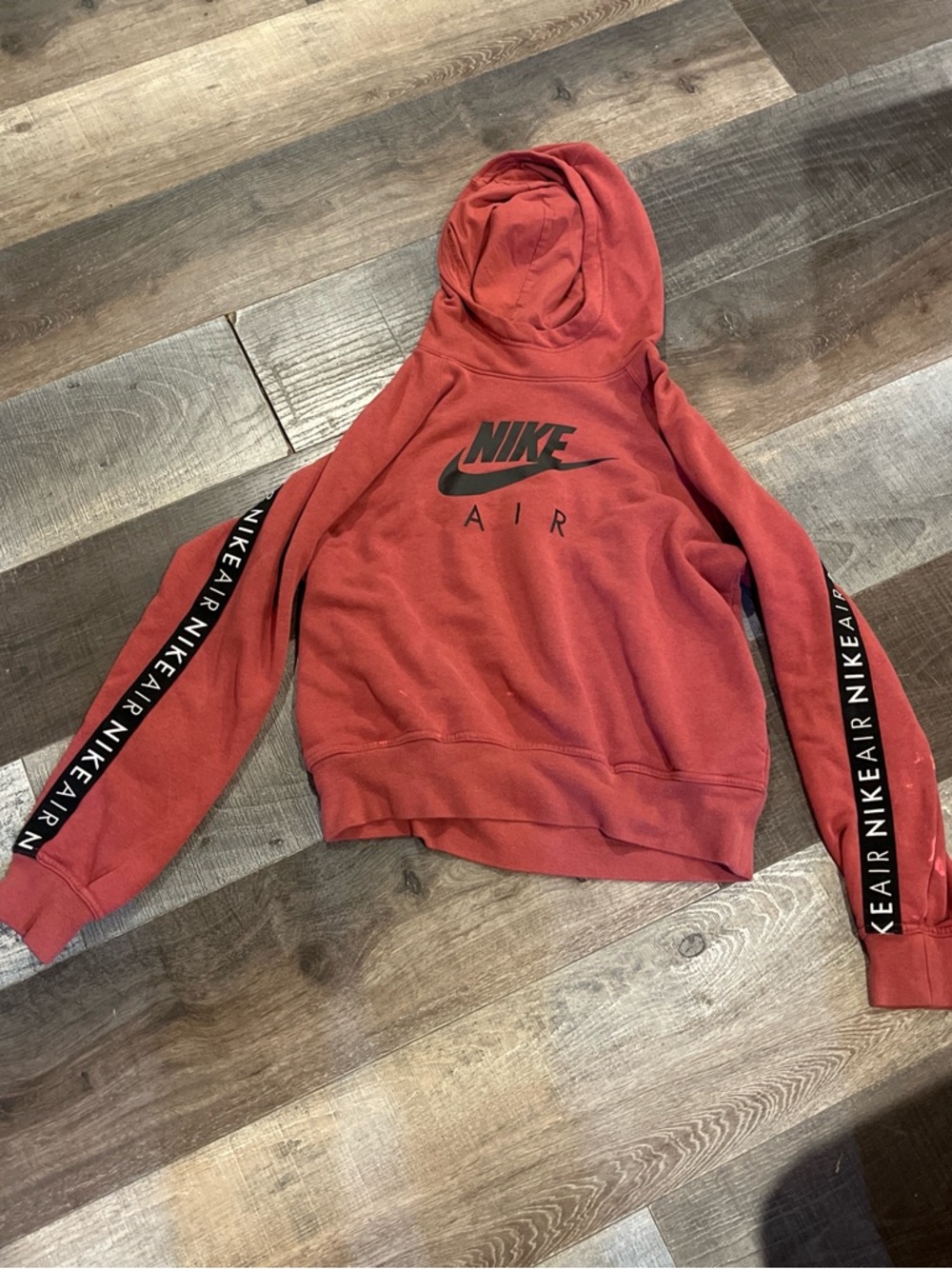 Nike Red Pullover Hoodie with Black Nike Air Logo and Sleeve Tape medium